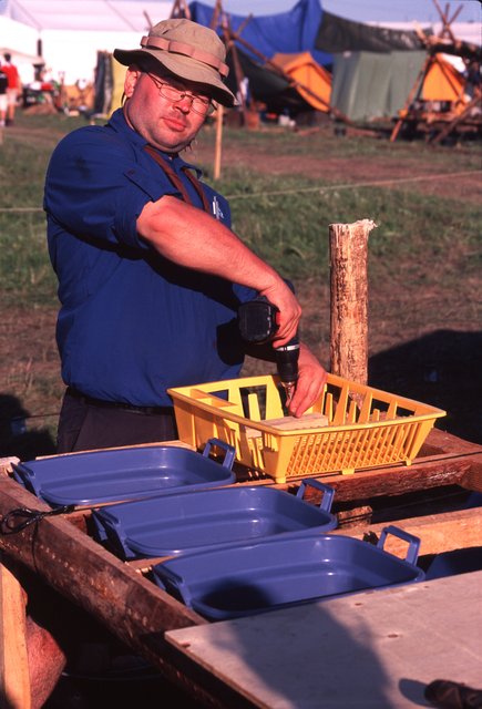 Tomas doing traditional scout woodcrafting