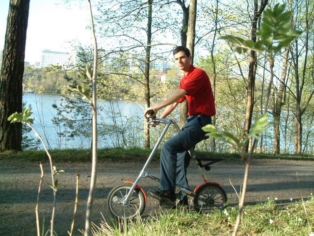 Demonstrating my new Strida bicycle